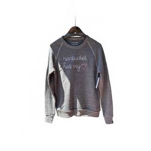 NEW NALU nantucket has my heart sweater in charcoal heather